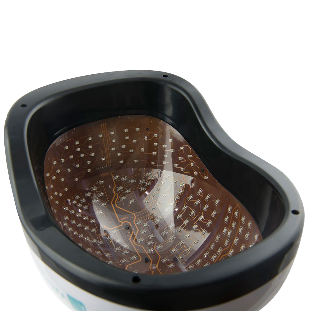 Close-up of the infrared helmet from the inside with circuits