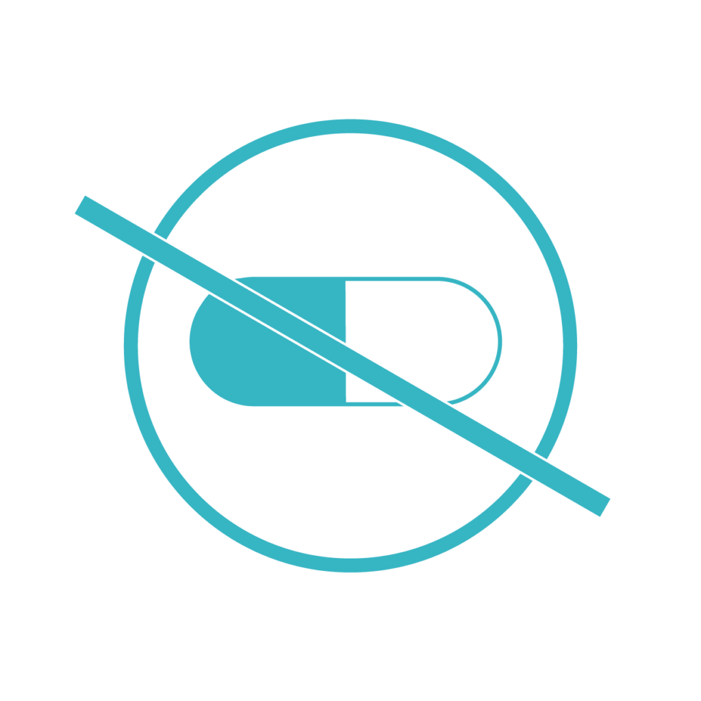 Icon with a crossed-out capsule in turquoise
