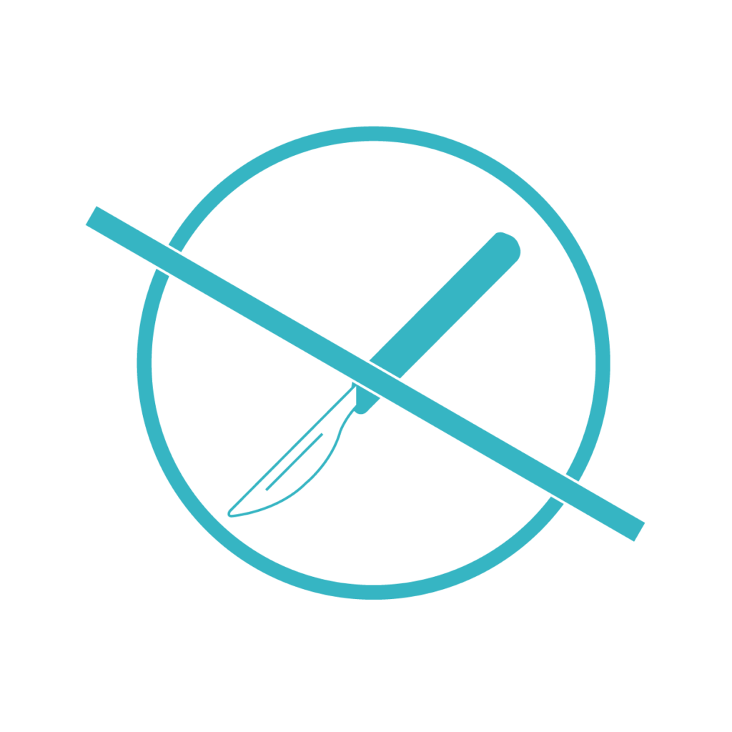 Icon with a crossed-out scalpel in turquoise