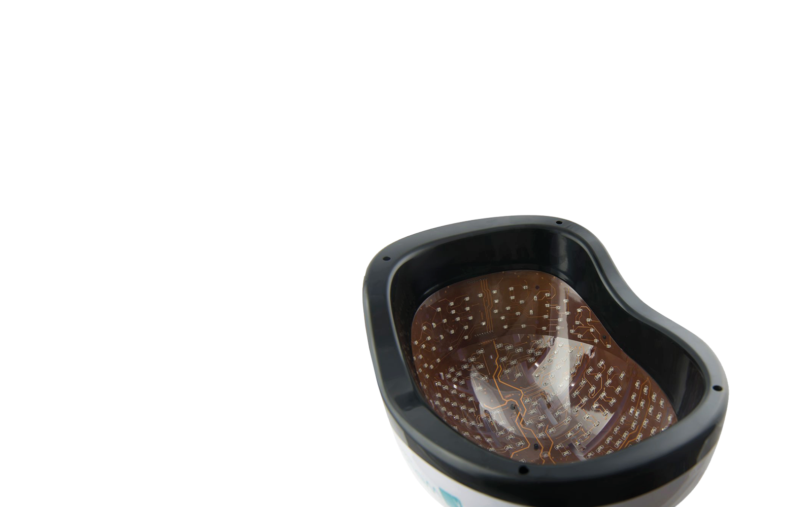 Close-up of the infrared helmet from the inside with circuits