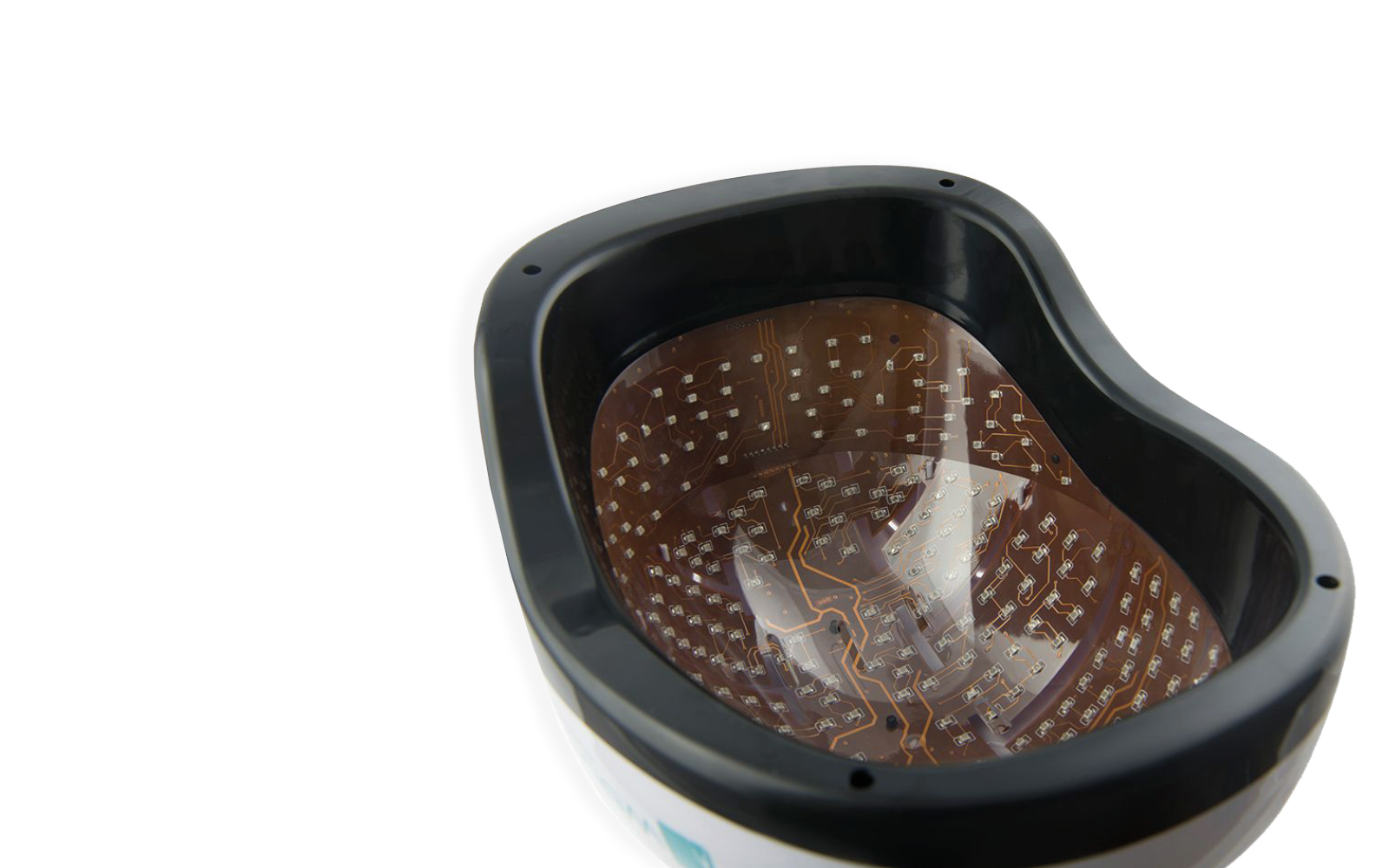 Close-up of the infrared helmet from the inside with circuits