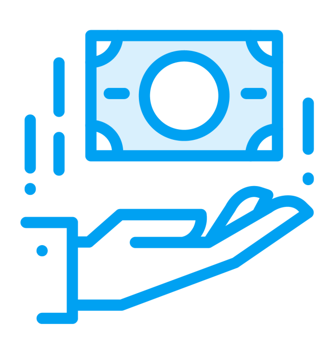 Blue icon with banknote above hand