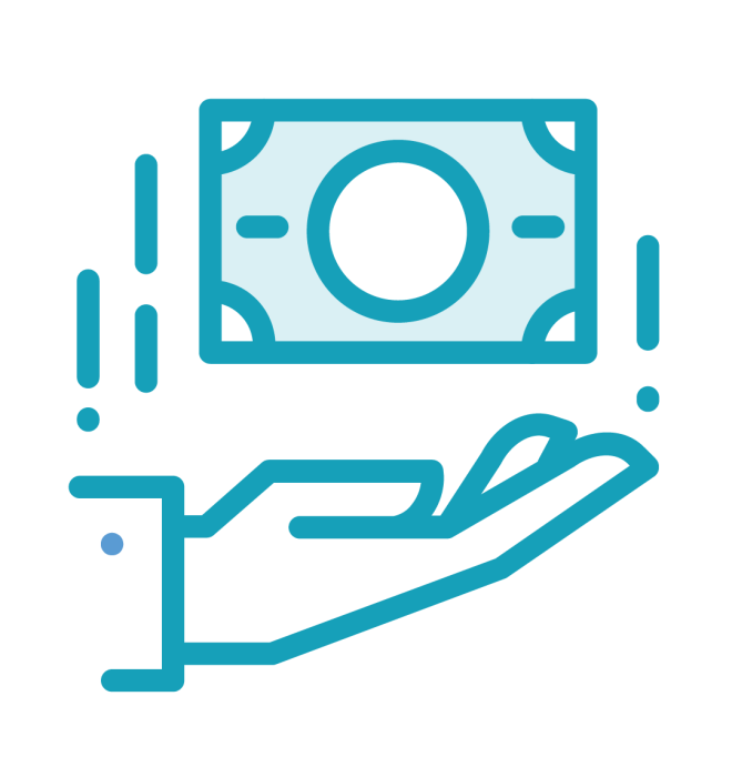 Turquoise icon with banknote above hand